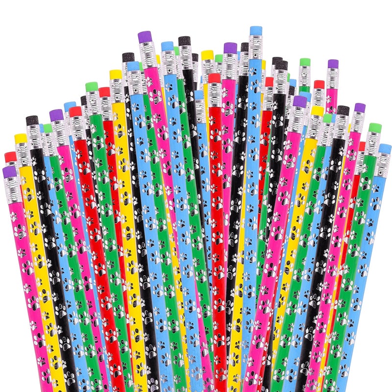 Srenta 48 pcs Paw Print Pencils for Kids, Colorful Assortment Pencils with Eraser, Perfect for Classroom Birthday Parties Gifts & Rewards - Image 1